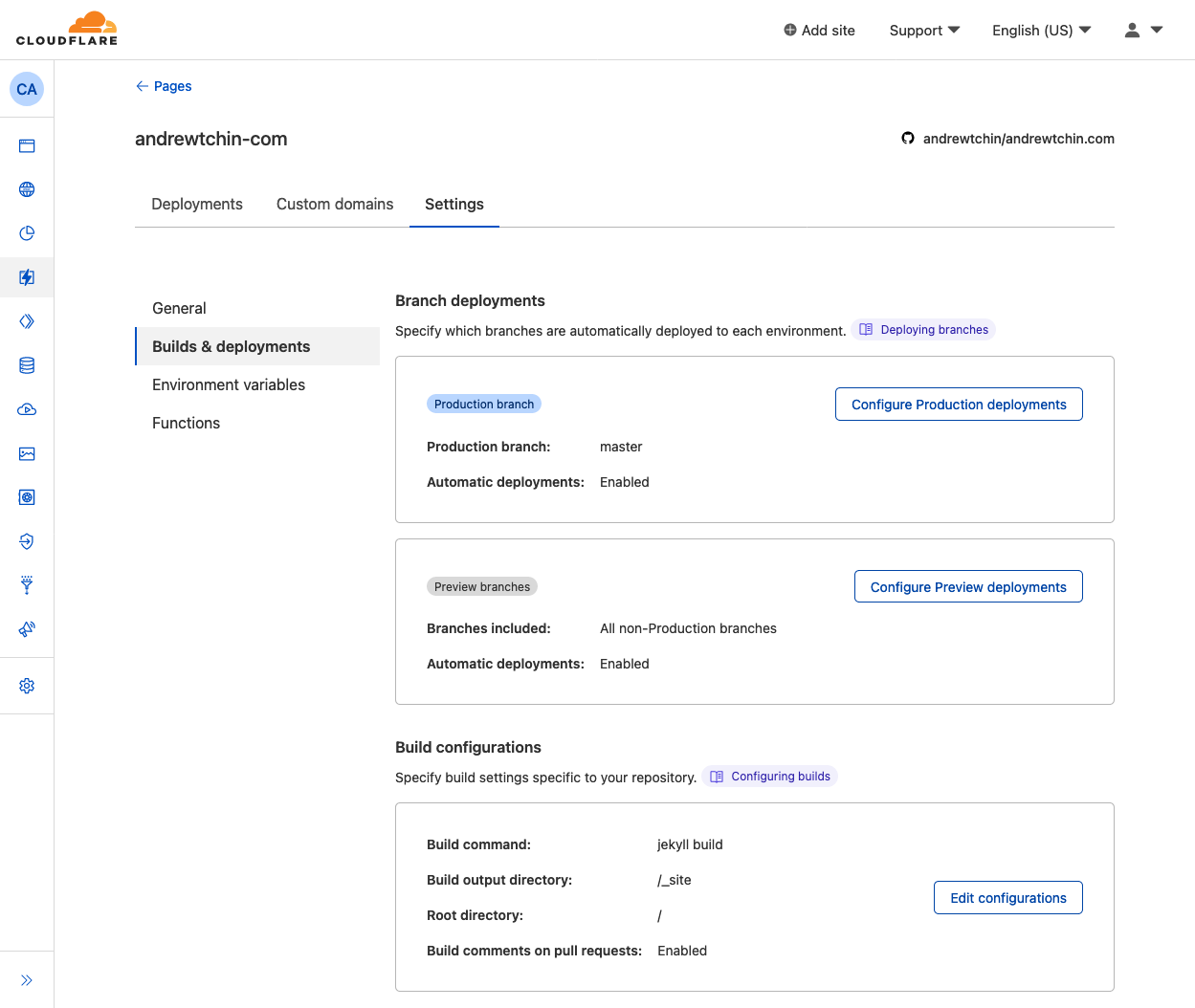 Cloudflare Pages Settings